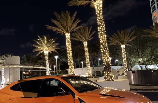 Lamborghini Urus S at night, side view